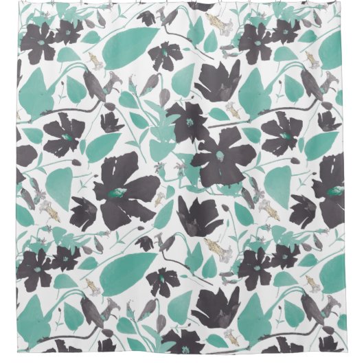 Clematis Floral Mint Pattern Douchegordijn (Voorkant)