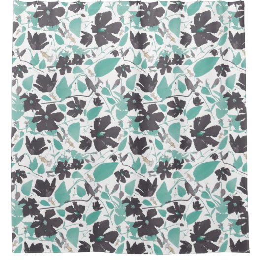 Clematis Floral Pattern Chocolate Mint Douchegordijn (Voorkant)