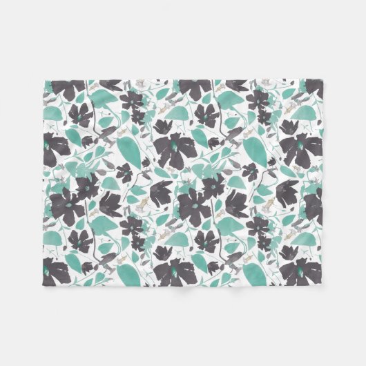 Clematis Floral Pattern Chocolate Mint Fleece Deken (Voorkant (Horizontaal))