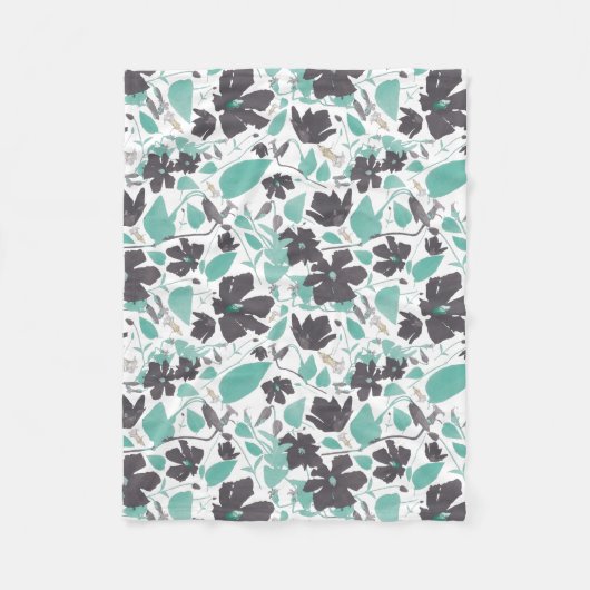 Clematis Floral Pattern Chocolate Mint Fleece Deken (Voorkant)