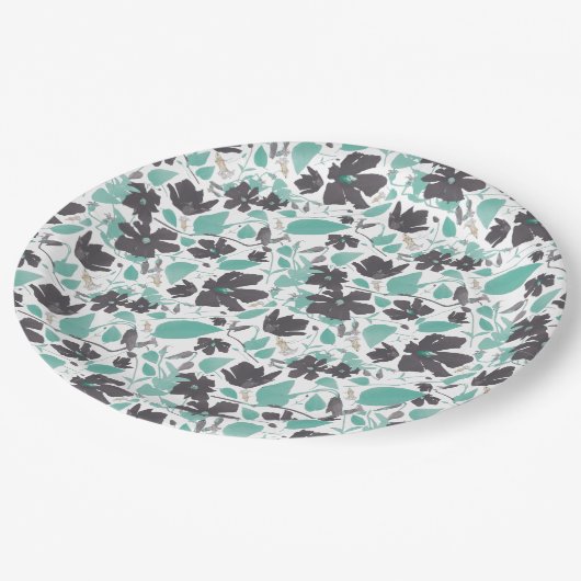 Clematis Floral Pattern Mint Chocolate Papieren Bordje (Gekanteld)