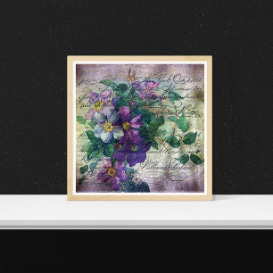Clematis Flowering Vine Handwriting Grunge Poster