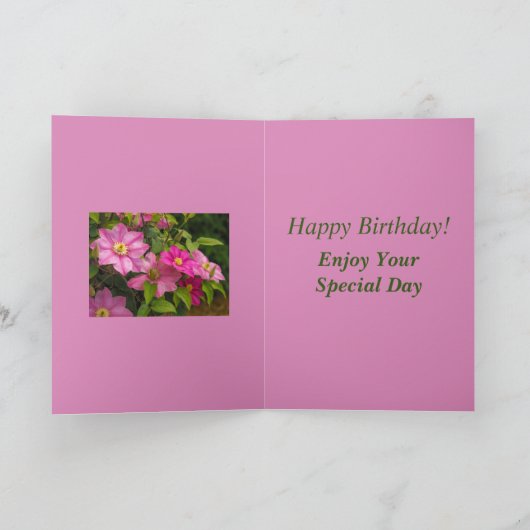 Clematis Flowers Verjaardag Kaart voor zus (Binnen)