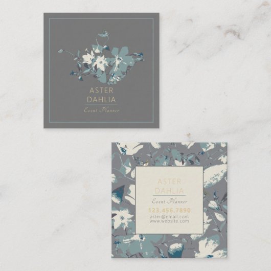 Clematis Geel Geel Grijze Gekleurde Waterverf Bloe Vierkante Visitekaartje (Voorkant / Achterkant)