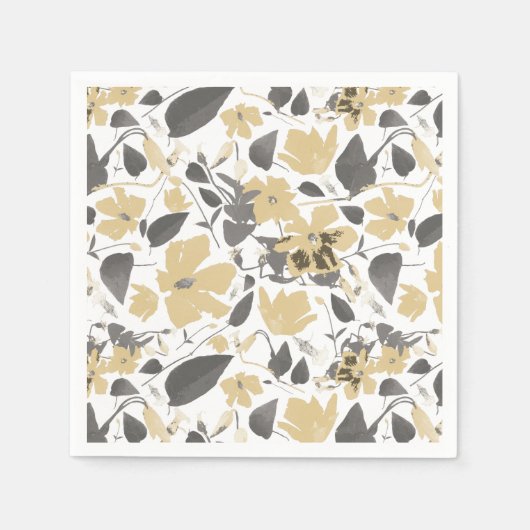 Clematis Geel Grijs Botanische Waterverf Servet (Voorkant)