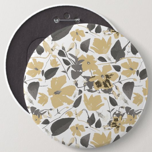 Clematis Geel Grijs Waterverf Bloemen Ronde Button 6,0 Cm (Voorkant /achterkant)