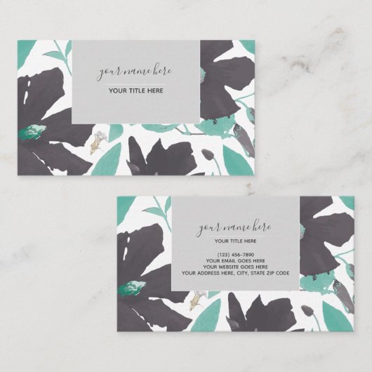 Clematis Gray Blauwgroen Floral Pattern Visitekaartje (Voorkant / Achterkant)