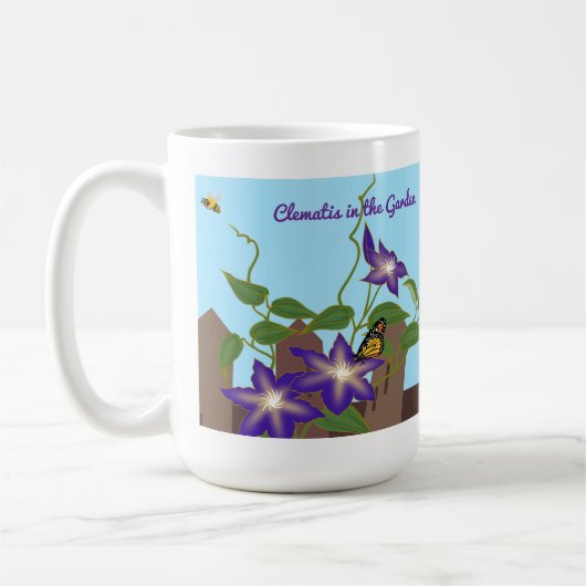 Clematis in de tuin koffiemok (Links)