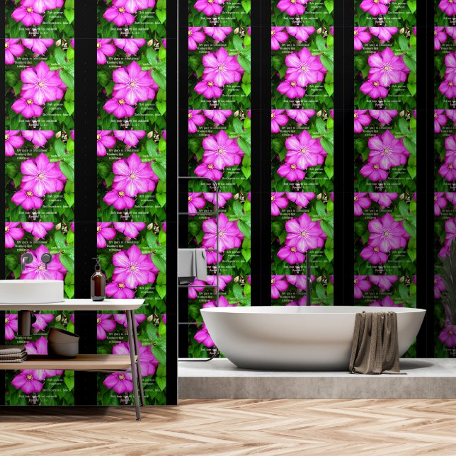 Clematis met Romeinen 5:3-5 Behang (Badkamer)