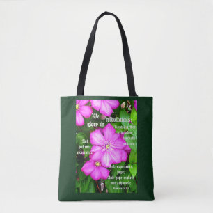 Clematis met Romeinen 5:3-5 Tote Bag