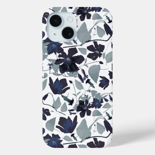 Clematis Navy Grey Bloemen Waterverf Patroon Case-Mate iPhone Case (Achterkant)