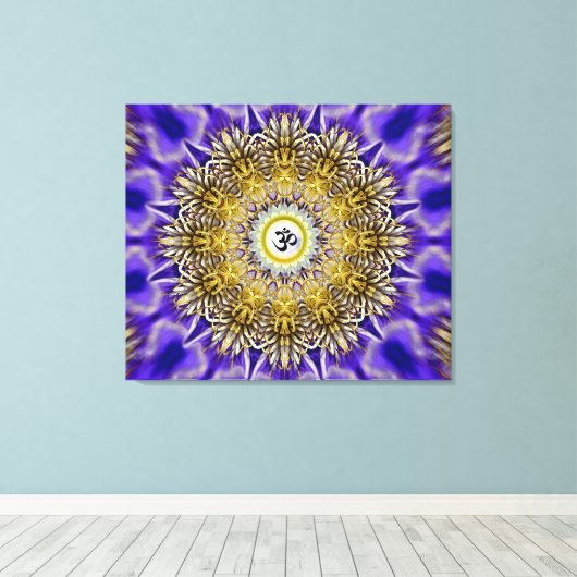 Clematis Om Mandala Stretched Canvas Print (Insitu (Houten vloer))