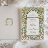  Clematis & Primrose Art Nouveau bruiloft Kaart