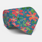 Clematis roze, rood, Oranje Floral op diepblauw Stropdas (Opgerold)