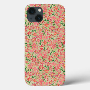 Clematis roze, rood, Oranje Floral Pattern op Taup iPhone 13 Hoesje