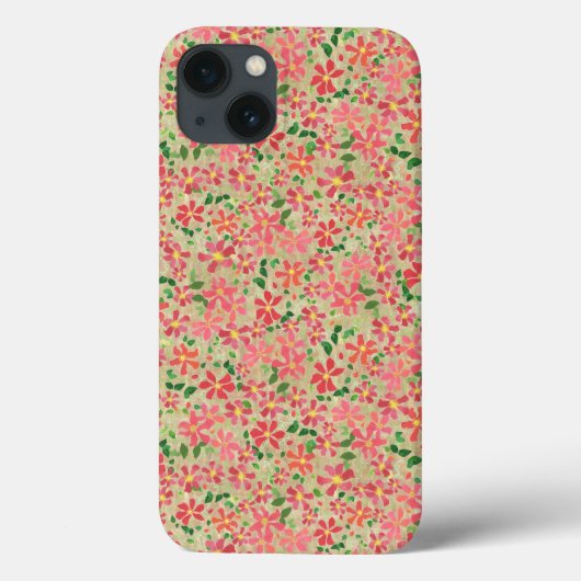 Clematis roze, rood, Oranje Floral Pattern op Taup Case-Mate iPhone Case (Achterkant)