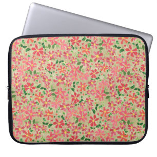 Clematis roze, rood, Oranje Floral Pattern op Taup Laptop Sleeve