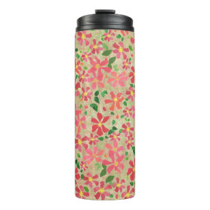 Clematis roze, rood, Oranje Floral Pattern op Taup Thermosbeker