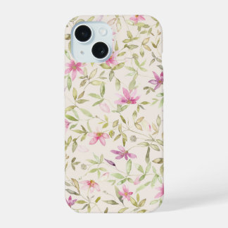 Clematis tuin aquarel bloem beige roze iPhone 15 case