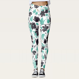 Clematis Vine Floral Grey Blauwgroen Waterverf Leggings
