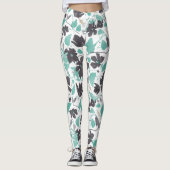 Clematis Vine Floral Grey Blauwgroen Waterverf Leggings (Voorkant)