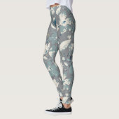 Clematis Vine Grey Blue Cream Waterverf Floral Leggings (Links)