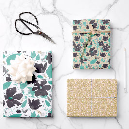 Clematis Watercolor Blauwgroen Grijs Bloemmotief Inpakpapier Vel