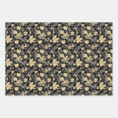 Clematis Waterverf Gold Grey Black Floral Pattern Inpakpapier Vel (Voorkant 2)