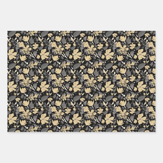 Clematis Waterverf Gold Grey Black Floral Pattern Inpakpapier Vel (Voorkant 2)
