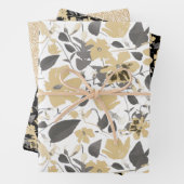Clematis Waterverf Gold Grey Black Floral Pattern Inpakpapier Vel (In situ)
