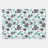 Clematis Waterverf Tealgrijs Bloemmotief Inpakpapier Vel (Voorkant)