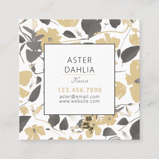 Clematis Yellow Waterverf Flowers  Vierkante Visitekaartje (Achterkant)