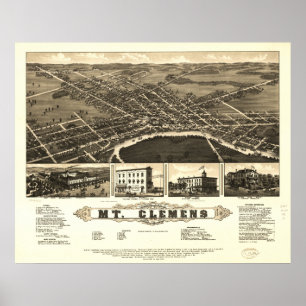 Clemens Michigan 1881 Antiek Panorama Poster