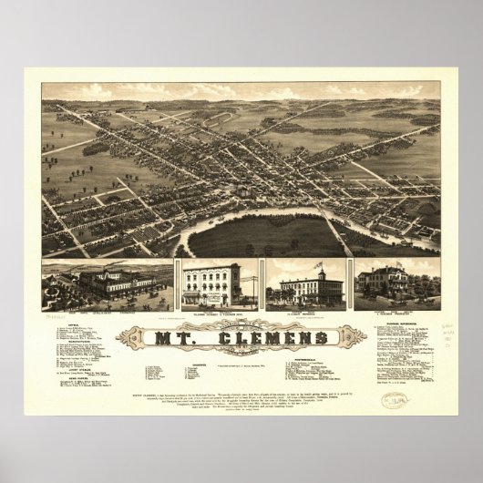 Clemens Michigan 1881 Antiek Panorama Poster (Voorkant)