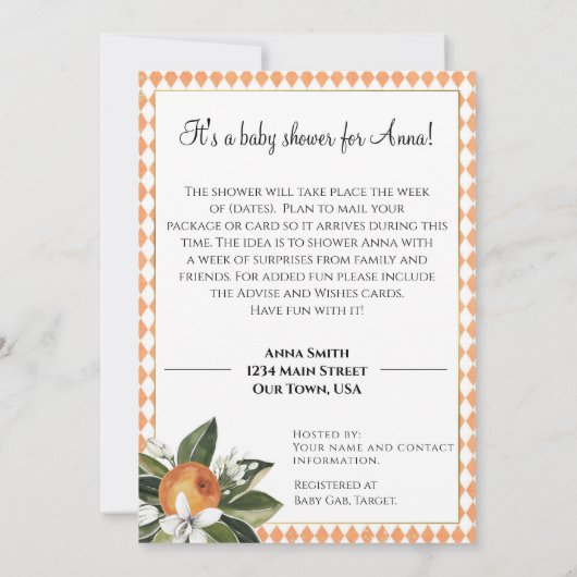 Clementine Baby shower Kaart (Achterkant)