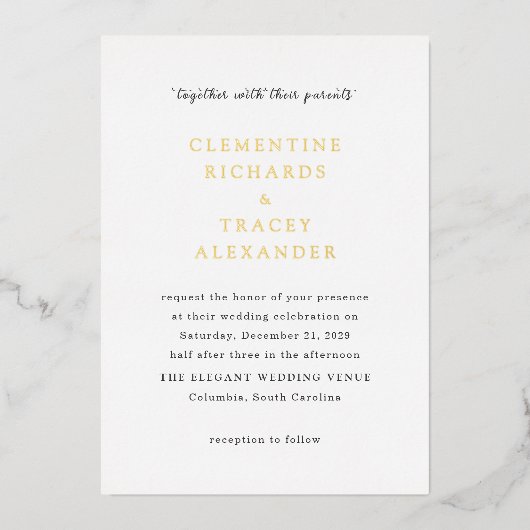 Clementine Elegant Modern Wedding Folie Uitnodiging (Voorkant)