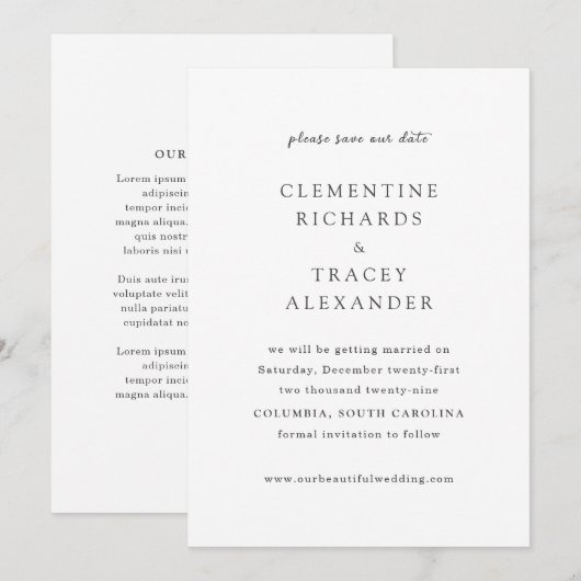 Clementine Elegant Modern Wedding Save The Date (Voorkant / Achterkant)