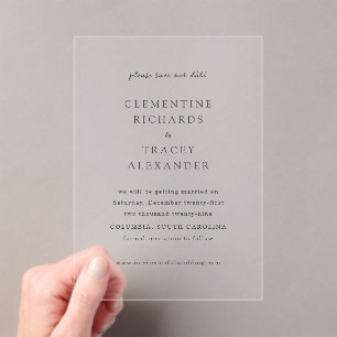 Clementine Elegant Modern Wedding Save the Date Acryl Uitnodigingen