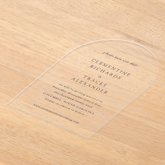 Clementine Elegant Modern Wedding Save the Date Acryl Uitnodigingen (Laagn)