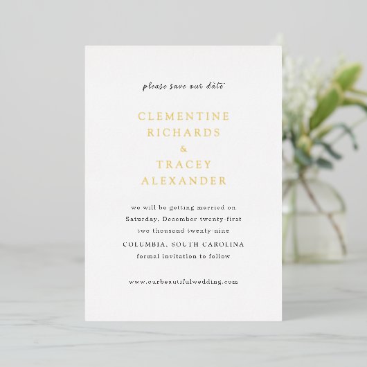 Clementine Elegant Modern Wedding Save the Date Folie Uitnodiging (Staand Voorkant)