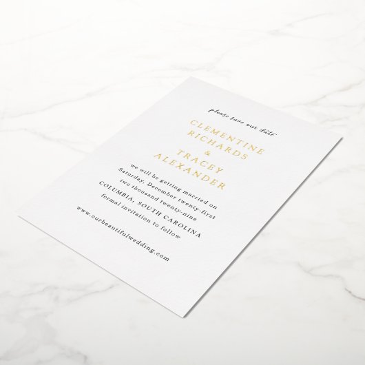 Clementine Elegant Modern Wedding Save the Date Folie Uitnodiging (Gedraaid)