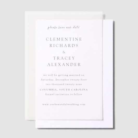 Clementine Elegant Modern Wedding Save the Date Vellum Uitnodigingen (Offset)