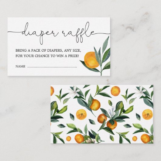 Clementine Oranje Cute Citrus Diaper Raffle Informatiekaartje (Voorkant / Achterkant)