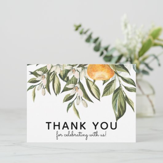 Clementine Oranje en Greenery Hartelijk dank Bedankkaart (Staand voorkant)