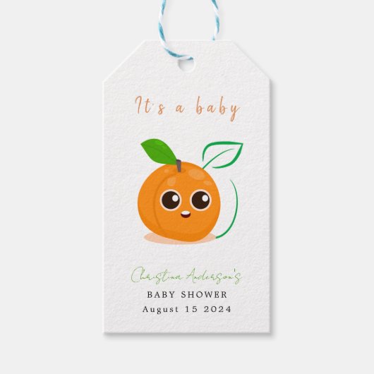 Clementine Oranje vruchten Baby shower Cadeaulabel (Voorkant)
