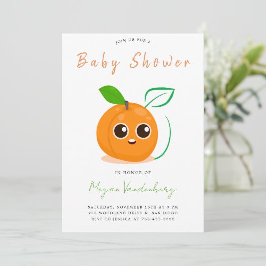 Clementine Oranje vruchten Baby shower Kaart (Staand voorkant)
