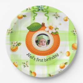 Clementine schatje baby jongen zijn eerste verjaar papieren bordje