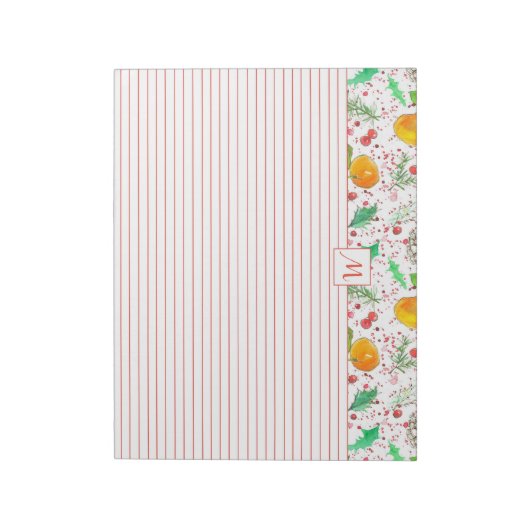 Clementines Cranberries Pine Cones Monogram Notitieblok (Linkerzijde)