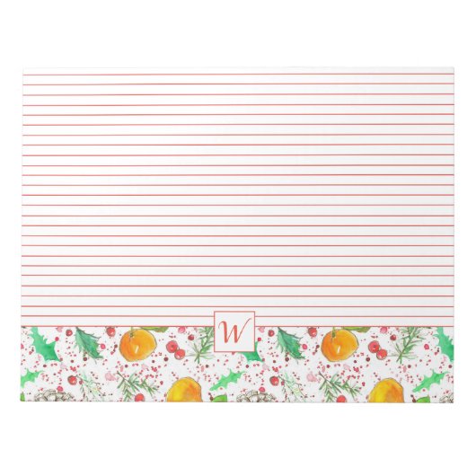 Clementines Cranberries Pine Cones Monogram Notitieblok (Voorkant)