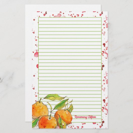 Clemetines Vrucht Monogram Lijnbrief Schrijven Briefpapier (Voorkant / Achterkant)